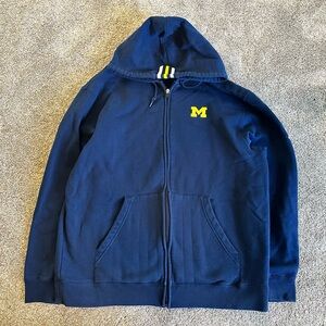 Adidas Michigan Wolverines Hoodie Blue Gold Fleece Mens Size Large XL Full Zip